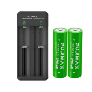 PUJIMAX 3.7v 2200mAh Lithium Ion Batteries 18650 Rechargeable Battery with Li-ion Battery Charger and Type-C Charging Cable