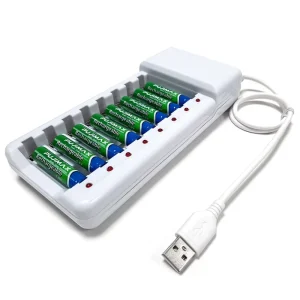 PUJIMAX 8 Slots USB Portable Battery Charger with LED Illumination for AA/AAA NiMH/NiCd Rechargeable Batteries