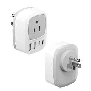 PUJIMAX Portable US Socket USB Type C PD Surge Protection Universal Travel Plug Adapter with 3 USB Ports AC Power Charger