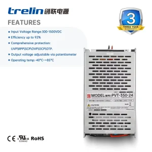 PVT 350 350W PV Power Supply 300 1500VDC Ultra wide Input 92% Efficiency With RPP Protection CE