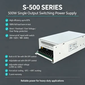 PWM Control 500W AC DC Switching Power Supply 12V 40A Forced Air Cooling SMPS with Fan ON OFF Control