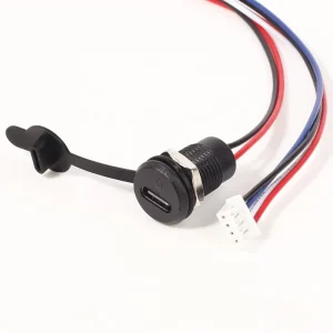 Panel Mount USB-C Female Connector to PH2.0 4-Pin Cable Charger Port with LED Indicator and Waterproof Cover