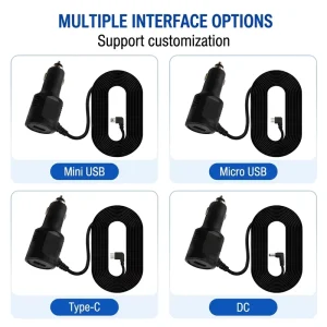 Plug and Play Dash Cam Power Cord 11.5ft 5V 3A Dual Output Car Charger with Cable Port USB 12V 24V to 5V for Dash Cam GPS