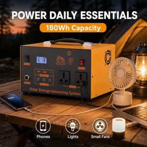 Pocket-Sized 180Wh 300W Silent Electricity Generator with MPPT for Portable Solar Panel Charging System