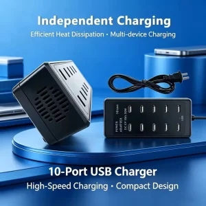 Portable 10-Port USB Charging Station 50W Phone Farm Desktop Charger Multi Device Adapter for Repair Lab iPhone Samsung