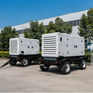 Portable 150KW Diesel Generator Set 3 Phase with Auto Start Low Noise Mobile Power Plant on Four Wheel Trailer 100KW