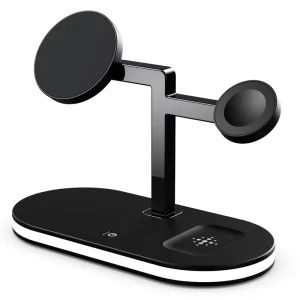 Portable Desktop Cellphone Watch Wireless Charging Station with Bedside Lamp 3-in-1 15W Fast Charging Magnetic Charger