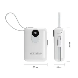 Portable Large Capacity 20000mAh Power Bank with 65W Super Fast Charging Built-in Cables Lightweight and Slim Design