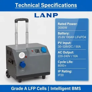Portable Power Station 8000 Cycle 25.6V 100Ah 2.56kWh All-In-One LiFePO4 Lithium Energy Storage Battery Pack 3kW Inverter Hybrid