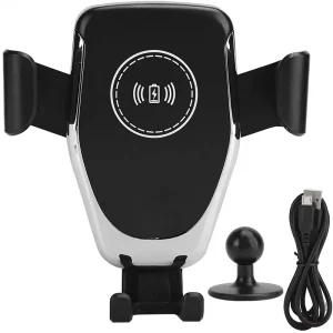 Portable Wireless Car Charger & Phone Bracket with USB-C USB Micro USB Type B Ports 15W Output 9V Input-Black