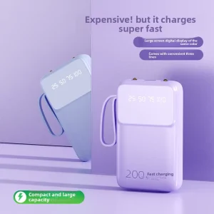 Power Bank with Built-in Cables USB-A Type-C 10W Fast Charging Slim High-capacity Portable Charger
