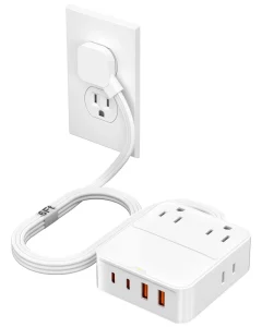 Power Strip Surge Protector USB A/Type C 6Ft Flat Plug Extension Cord Wall Mount 4 Outlets Fast Charging Station SuperVOOC