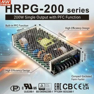 Power Supply HRPG 200 24 200W High Efficiency Single Output 24V 8.4A PFC Function Low Profile Design Power Supply