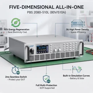 Programmable 3U Rack Mount Bidirectional DC Power System PBS 510L (80V 510A 15kW) 95% Efficiency Master Slave Parallel