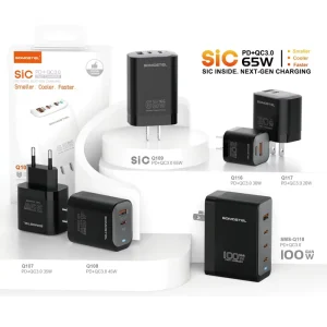 Q109 65W SiC Mobil Phone Charger PD+QC3.0 Fast Adapter With LED Display For IPhone Laptop Cargadores Para Celular