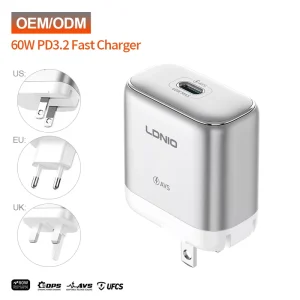 Q20 60W USB-C Fast Charger with V-0 Fireproof Wall Plug, PD 3.2 PPS AVS