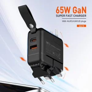 Q2618 65W GaN Super Fast Global Travel Charger 4 in 1 AU EU UK US Plug 9 Protections with Cable Inside