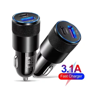 QC3.0 PD 15W Fast Charging 2-Port 3.1A USB/USB-C Car Charger Adapter