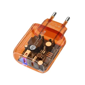 QC3.0+PD 12W 25W Output USB A USB C Ports European American Orange Transparent Shell Fast Charging Mobile Phone Charger