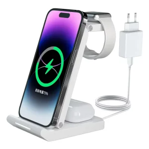 Qi 15W Fast Portable Foldable Magnetic Wireless Charger Cell Phone Holder 3 in 1 Wireless Charger Stand