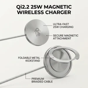 Qi2.2 25W Portable Magnetic Wireless Charger Strong Magnetic Fast Charge Wireless Charging Pad with Holder for iPhone Series