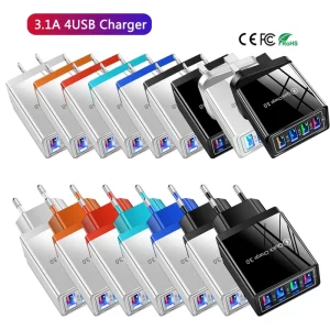 Quick Charge 3.0 USB Charger 4-Port Adapter EU US UK Plug Wall Travel Charger