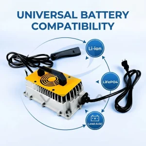 ROHS Certified Industrial Portable LiFePO4 Battery Charger Intelligent Temperature Control IP67 Waterproof Aluminum Material DC
