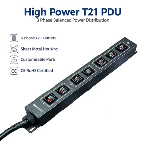 Rack S21 T21 High Power 63A 400/230V Sheet Metal PDU Power Distribution Unit Customized 7 Bits Outlets Power Cord for Network