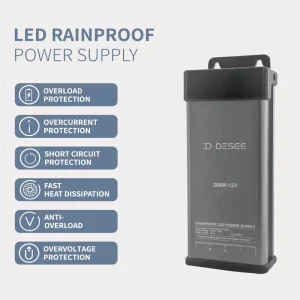 Rainproof 200W 12V 24V AC DC IP45 Aluminum Housing LED Power Supply for LED Signage Lighting with BIS Switching