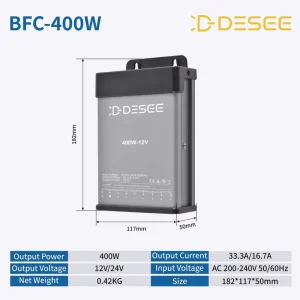 Rainproof 400W 12V 24V AC DC IP45 Aluminum Housing LED Power Supply for LED Signage Lighting with BIS Switching