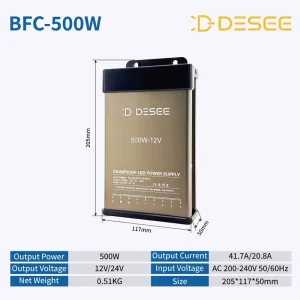 Rainproof 500W 12V 24V AC DC IP45 Aluminum Housing LED Power Supply for LED Signage Lighting with BIS Switching