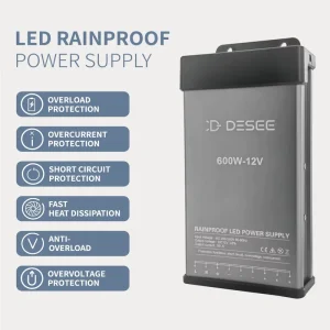 Rainproof 600W 12V/24V AC-DC IP45 Aluminum Housing LED Power Supply for LED Signage Lighting with BIS Switching