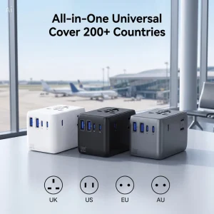 Ready Ship Power Converter 100W PD World GaN Charging Travel Adapter Universal for UK US EU AU Type C with Self-resetting Fuse