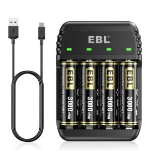 Rechargeable AA Batteries 4 Pack 1.6V Ni-Zn 3000mWh with 4-Bay Ni-Zn/Ni-MH AAA Battery Charger