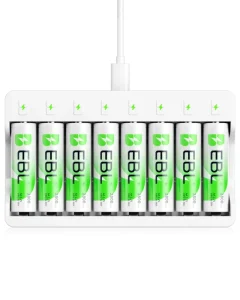 Rechargeable AA Batteries 8 Pack Ni MH 2800mAh AA Battery and 8 Bay AA AAA Individual USB Camcorder Battery Charger