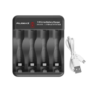 Rechargeable USB Battery Charger for AA AAA 1.5V Li Ion Lithium Batteries Includes Charging Cable