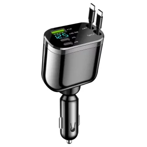 Retractable Car Charger, 5 in 1 Super Fast Vehicle Phone Charger Adapter with Dual Type C Cables, Universal for SUV, Sedan, Truck