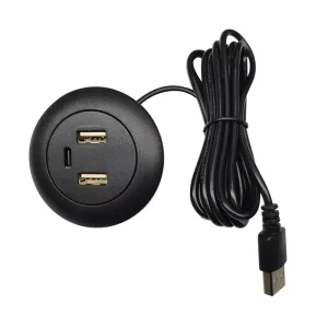 Round Furniture Power Socket with 2 USB Outlets, 5V/2.4A USB-C Charger