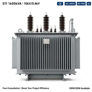 S11 1600kVA Copper Winding Oil Immersed Distribution Transformer 10kV/0.4kV 3 Phase ISO 9001