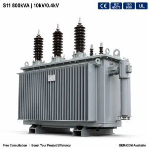 S11 800kVA Aluminum Winding Oil Immersed Distribution Transformer 10kV/0.4kV 3 Phase