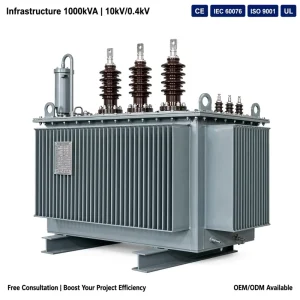 S13 1000kVA Copper Winding Oil Immersed Distribution Transformer 50/60Hz 10kV/0.4kV 3 Phase CE ISO Low Loss