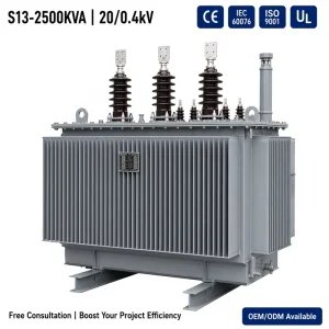 S13 2500kVA Aluminum Winding Oil Immersed Power Transformer 20kV/0.4kV 3 Phase CE ISO