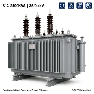 S13 2500kVA Copper Oil Immersed Power Transformer 35kV/0.4kV 3 Phase IEC 60076 CE ISO9001