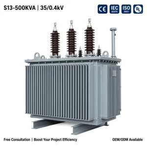 S13 500kVA Aluminum Winding Oil Immersed Power Transformer 35kV 0.4kV 3 Phase CE ISO