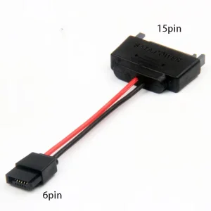 SATA 15-Pin Male to 6-Pin Female Slimline Power Adapter Cable 20AWG for Laptop Optical Drive