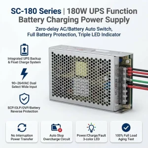 SC-180 180W UPS Power Supply Dual Output 12V 24V AC to DC Converter Battery Charger CE ROHS for Industrial Use