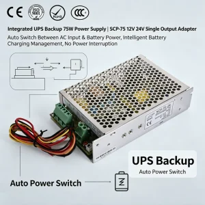 SCP-75 75W UPS Switching Power Supply 12V 24V Battery Charger Aluminum Housing for Security CCTV Access