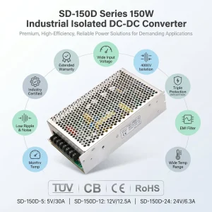 SD 150D 150W Isolated DC DC Converter 72 144VDC or 110VAC to 5V 12V 24V 12.5A Switching Power Supply for Industrial Use
