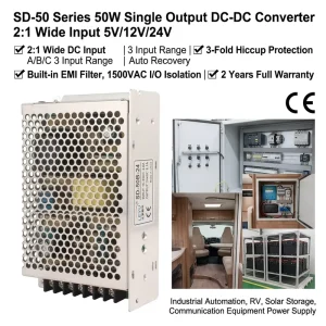 SD-50 50W DC DC Converter 12V 24V 48V to 5V 12V 24V Wide Range 2 to 1 Input Isolated Switching Power Supply Industrial