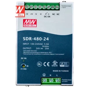 SDR-480-24 MW DIN Rail Power Supply 24V 480W AC-DC 20A with Parallel Function